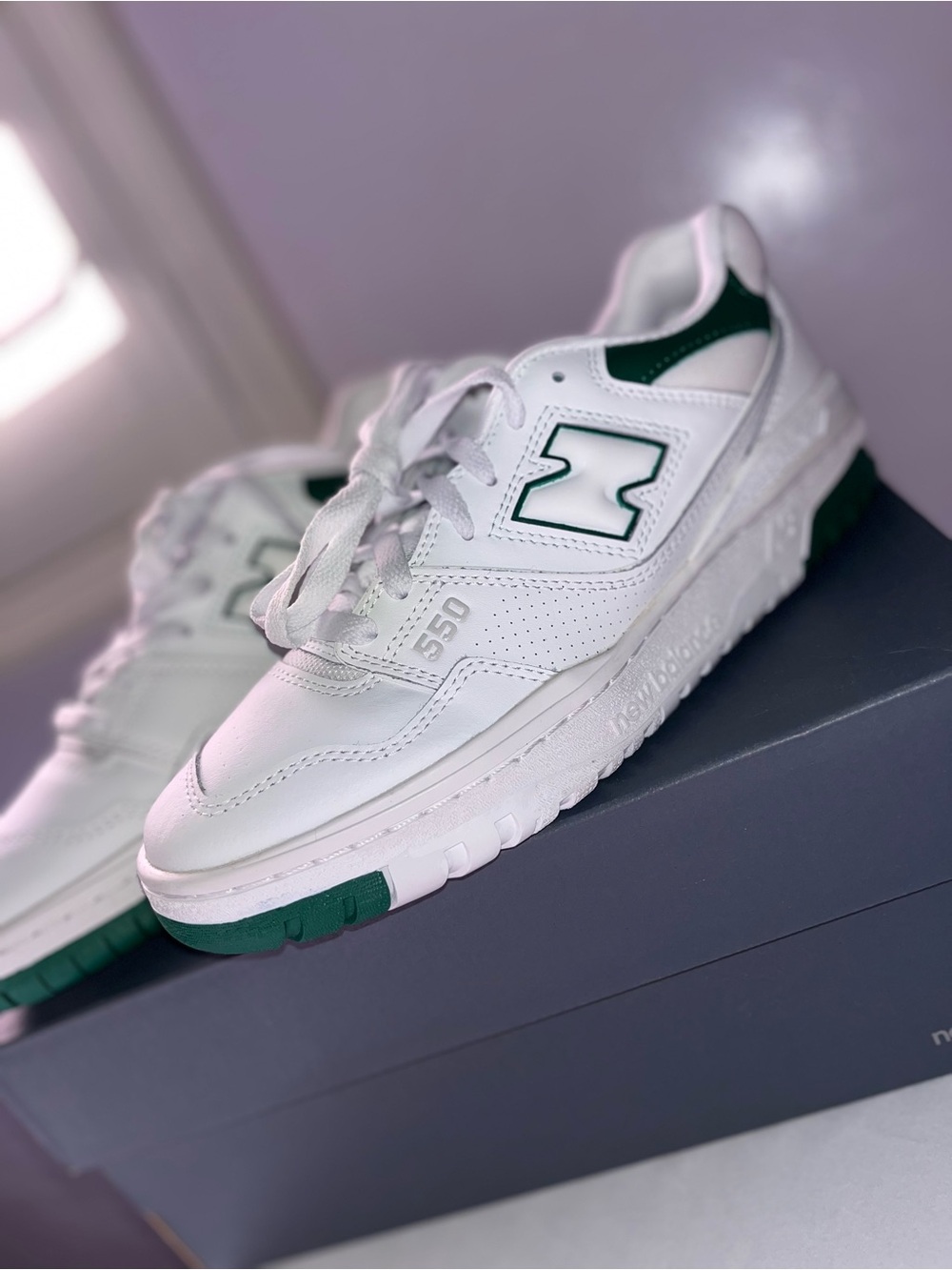 New Balance White and Green 550 Low-Top Sneakers